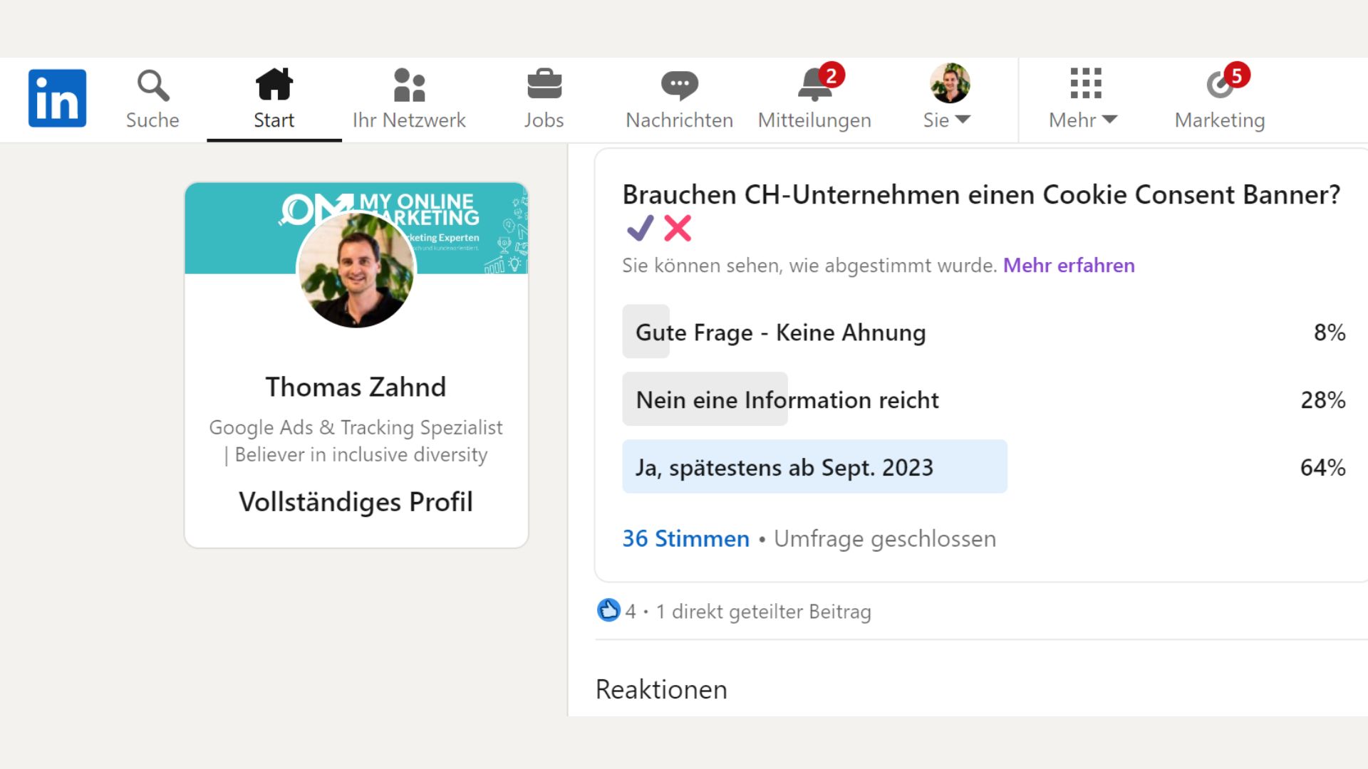 LinkedIn Umfrage - Cookie Consent Banner